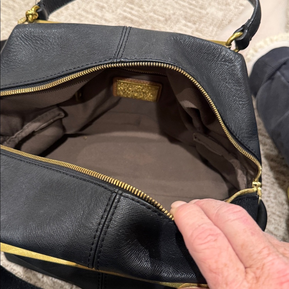 J. Crew Black Leather Bag with Gold Zipper - Picture 3 of 7